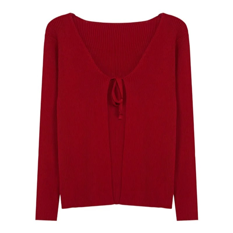 Roter Strick-Cardigan