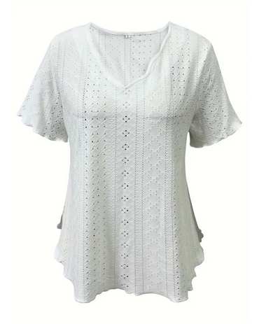 V-Ausschnitt Hohles Französisches T-Shirt