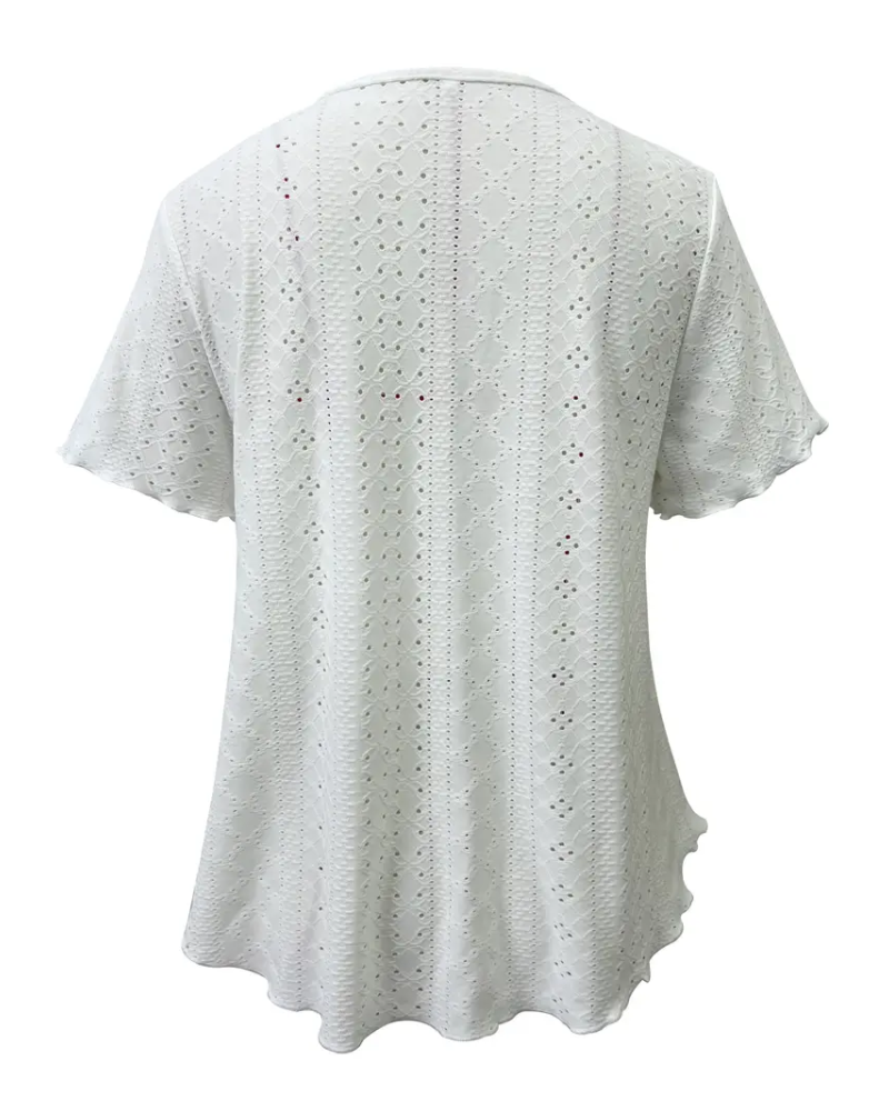 V-Ausschnitt Hohles Französisches T-Shirt