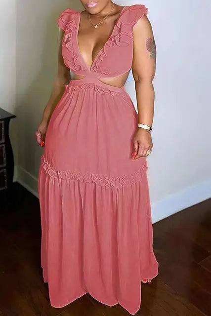Glänzendes Glamour Kleid mit V-Ausschnitt