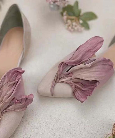 Handmade rosa Satin Blumen Spitzenzehen Ballerinas