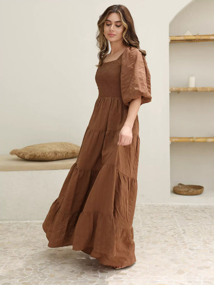 Forever Love Braunes Kleid mit gerafftem Oberteil