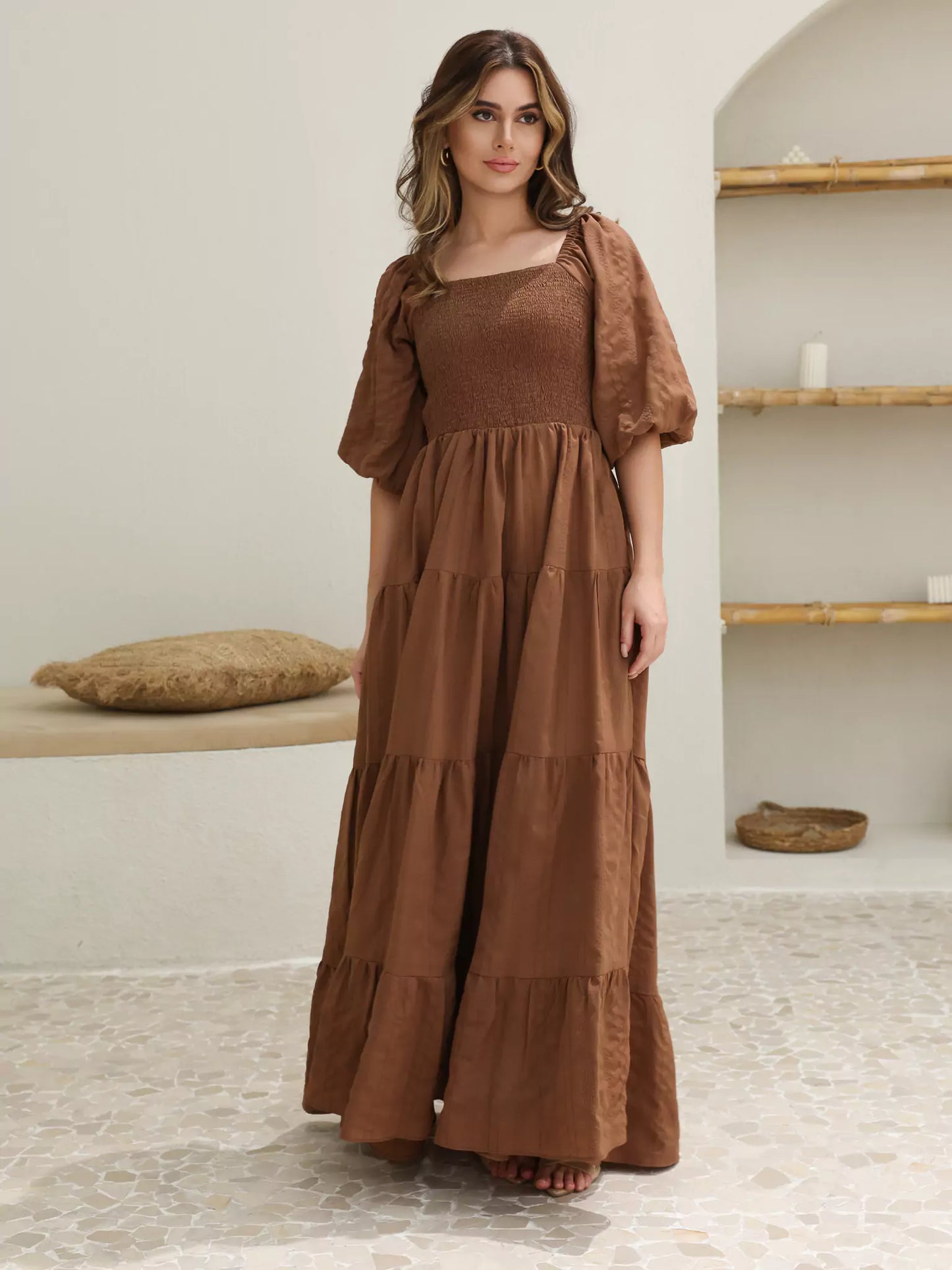 Forever Love Braunes Kleid mit gerafftem Oberteil