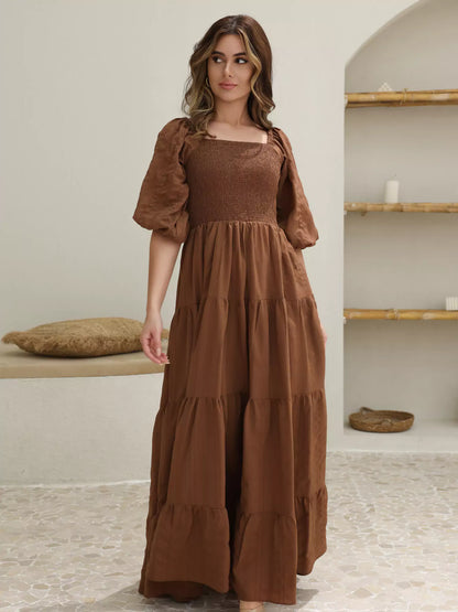Forever Love Braunes Kleid mit gerafftem Oberteil