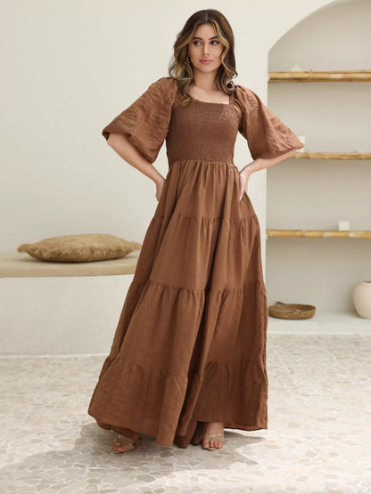 Forever Love Braunes Kleid mit gerafftem Oberteil