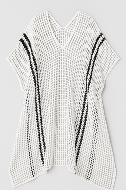 Boho Weiß Hohes Strand-Bikini Strick-Cover-Up