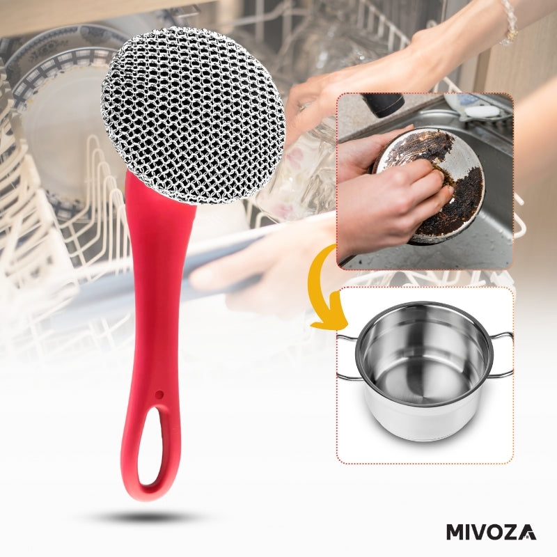 Brosse de cuisine en acier inoxydable avec une longue poignée
