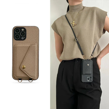 Leder Kartenetui mit Umhängeband für iPhone