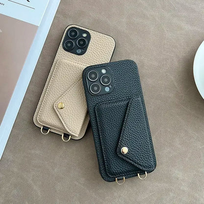 Leder Kartenetui mit Umhängeband für iPhone