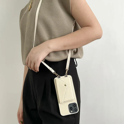 Leder Kartenetui mit Umhängeband für iPhone