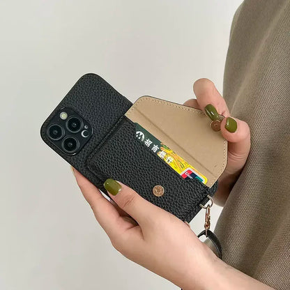 Leder Kartenetui mit Umhängeband für iPhone