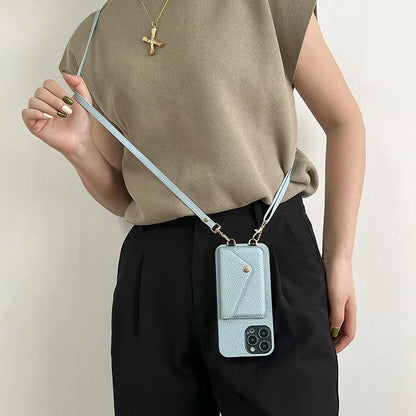 Leder Kartenetui mit Umhängeband für iPhone