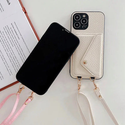 Leder Kartenetui mit Umhängeband für iPhone