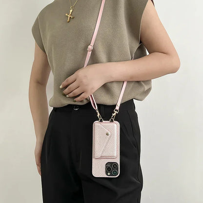 Leder Kartenetui mit Umhängeband für iPhone