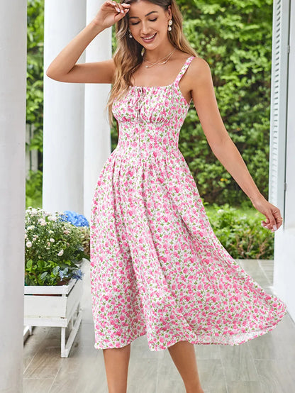 Sommerliches Bequemes Blumenkleid mit Taschen