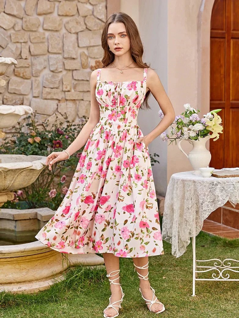 Sommerliches Bequemes Blumenkleid mit Taschen