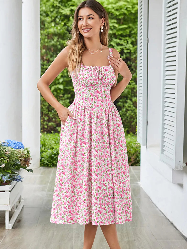 Sommerliches Bequemes Blumenkleid mit Taschen