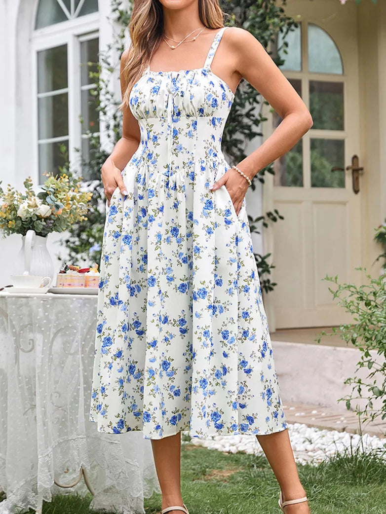 Sommerliches Bequemes Blumenkleid mit Taschen