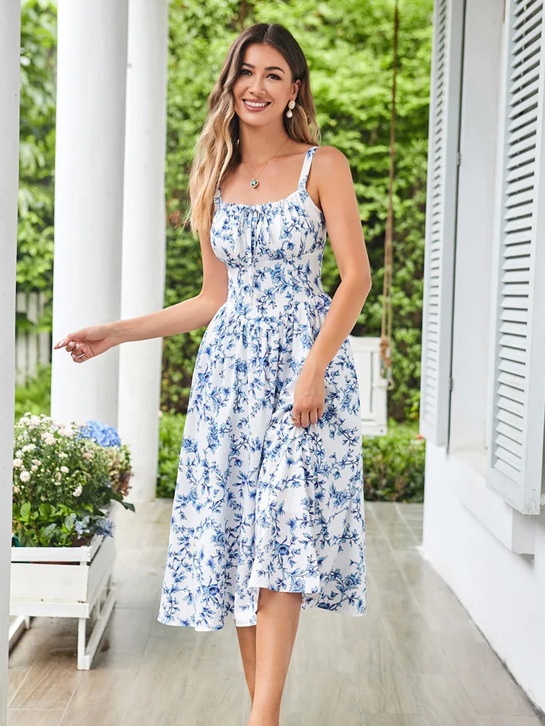 Sommerliches Bequemes Blumenkleid mit Taschen