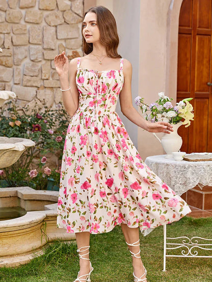 Sommerliches Bequemes Blumenkleid mit Taschen