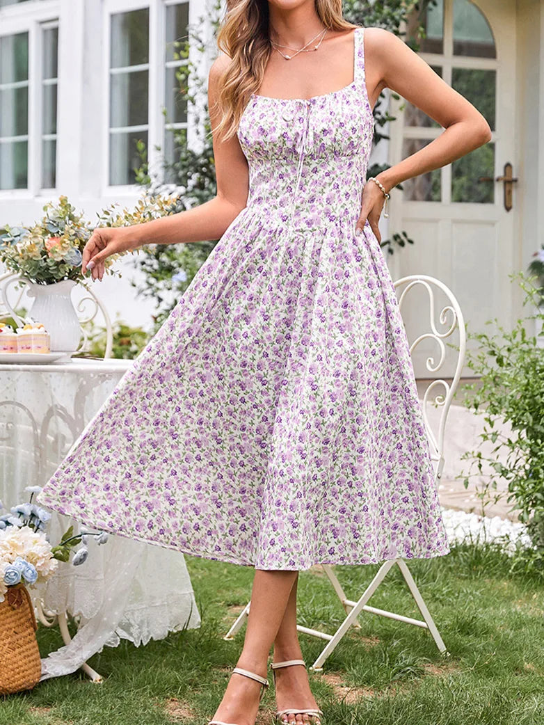 Sommerliches Bequemes Blumenkleid mit Taschen