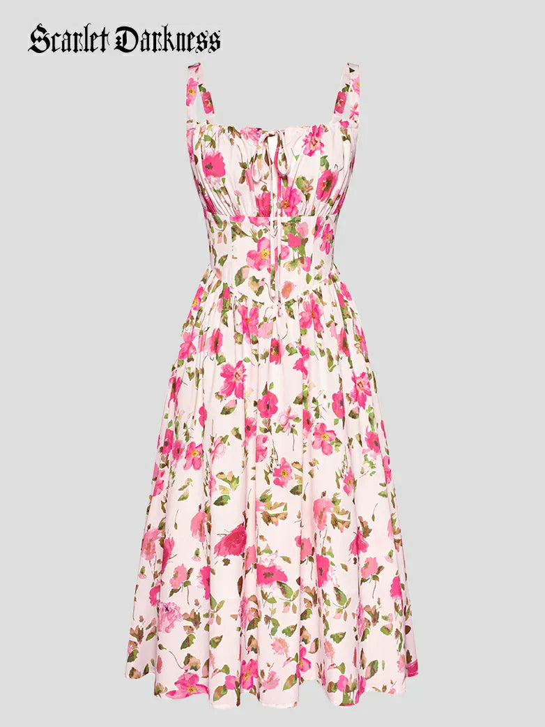 Sommerliches Bequemes Blumenkleid mit Taschen