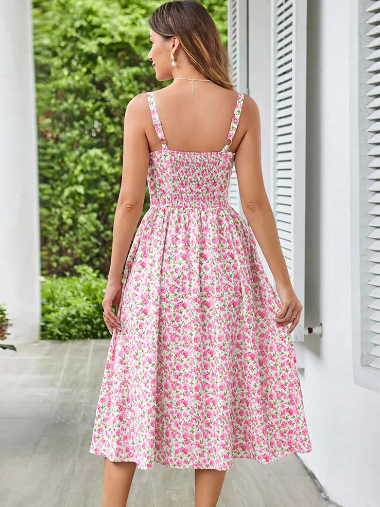 Sommerliches Bequemes Blumenkleid mit Taschen