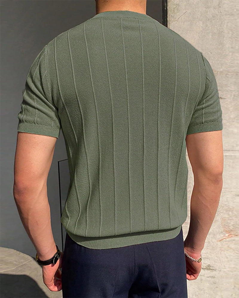 Herren Crew-Neck Kurzarm Atmungsaktives Gestricktes T-Shirt