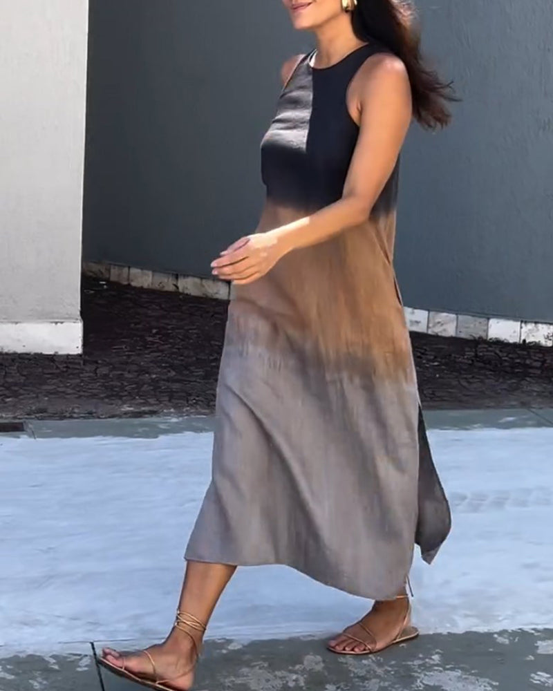 Ärmelloses Gradient-Rundhalsa Kleid