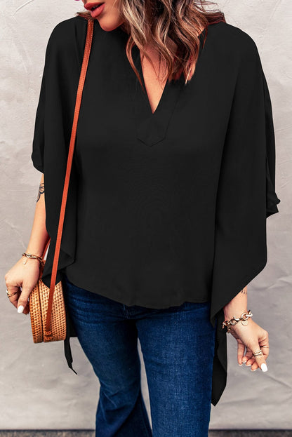 Lässige V-Ausschnitt Kurzarm Chiffon-Bluse