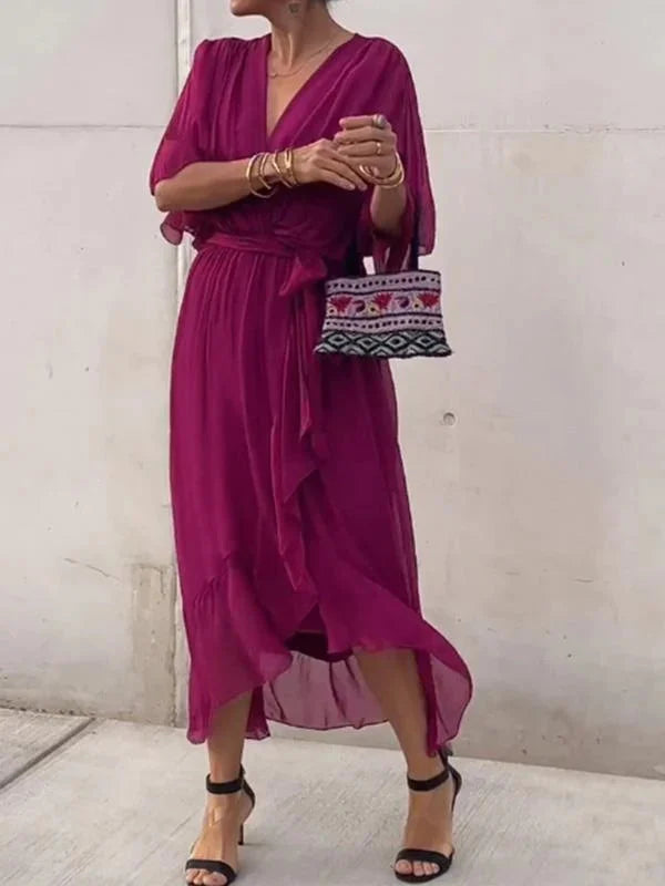 Sofie | Kleid aus Seidenmousseline mit V-Ausschnitt