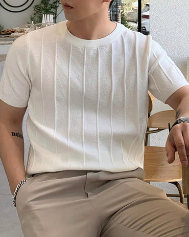 Herren Crew-Neck Kurzarm Atmungsaktives Gestricktes T-Shirt