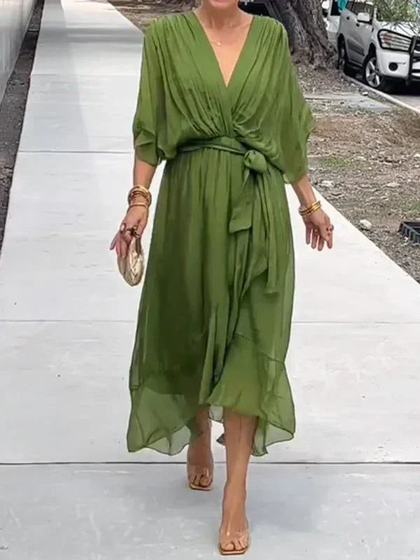 Sofie | Kleid aus Seidenmousseline mit V-Ausschnitt