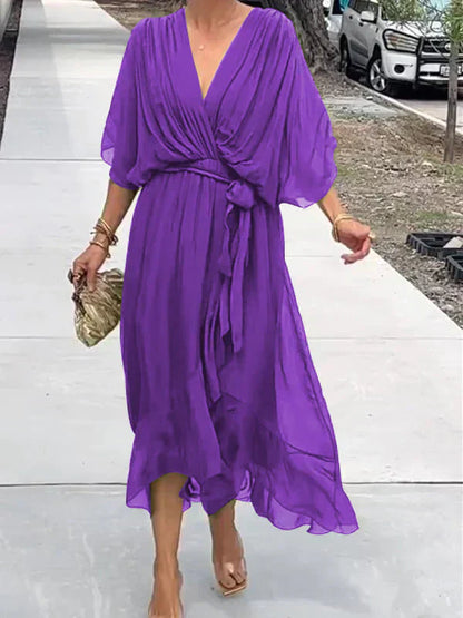 Sofie | Kleid aus Seidenmousseline mit V-Ausschnitt