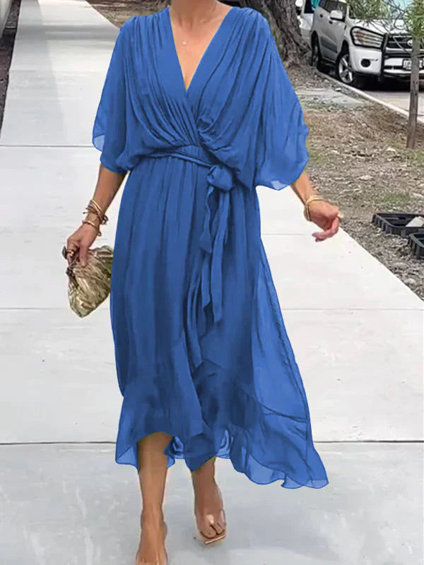 Sofie | Kleid aus Seidenmousseline mit V-Ausschnitt
