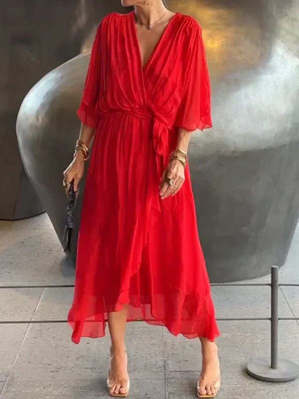 Sofie | Kleid aus Seidenmousseline mit V-Ausschnitt