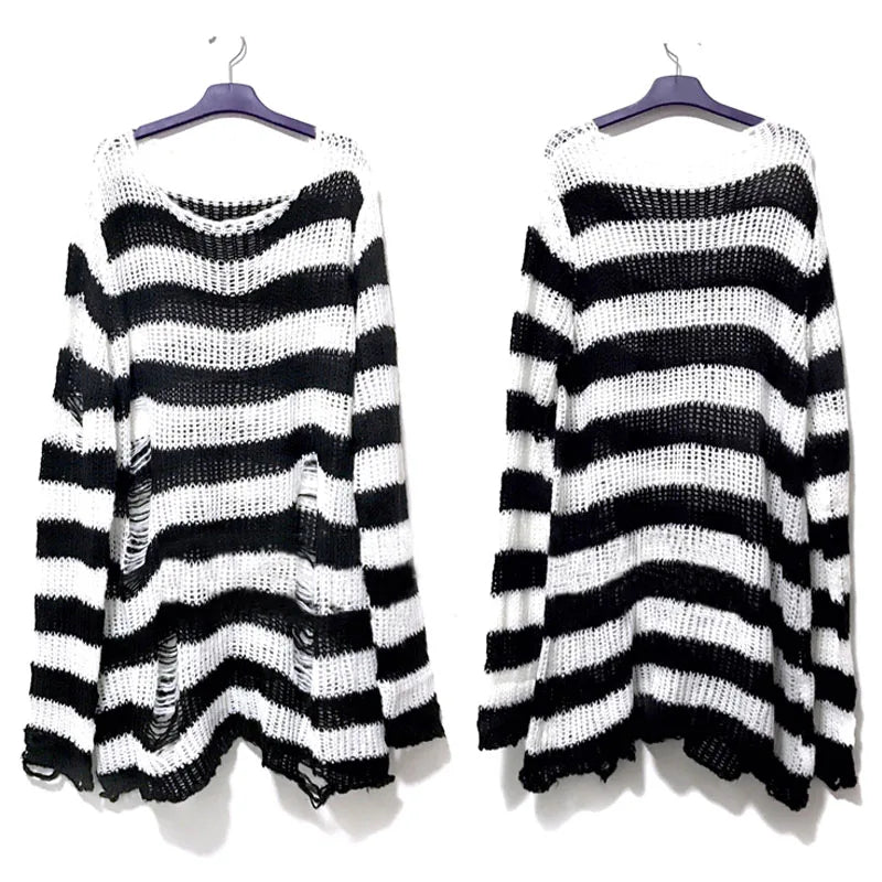 Pull à tricot surdimensionné à rayures pour femmes